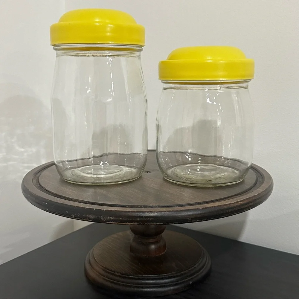 Vintage Action Industries Glass Canisters - Set of 2 - Yellow Lids - USA